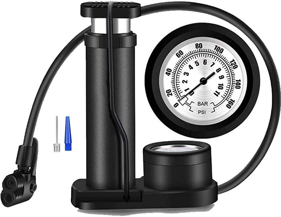 Black Foot Pump Aluminum + ABS Portable Foot Activated Foot Air Pump for car and Bike Bicycle