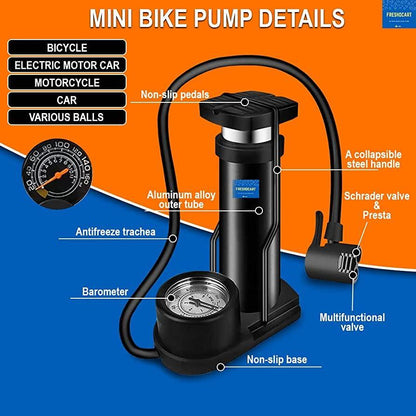 Black Foot Pump Aluminum + ABS Portable Foot Activated Foot Air Pump for car and Bike Bicycle